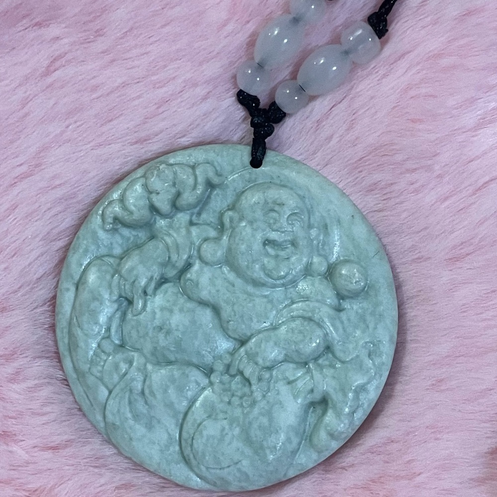 Certified Grade A Natural Green Jade Jadeite Buddha Maitreya Bodhisattva Necklac